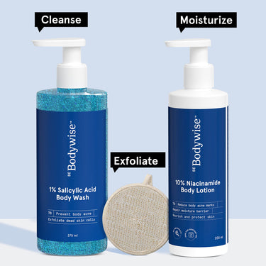 Bodywise Body Care Mini Kit 1% Salicylic Acid Body Wash, 375ml & 10% Niacinamide Body Lotion, 200ml Niacinamide & Aloe Vera Extract